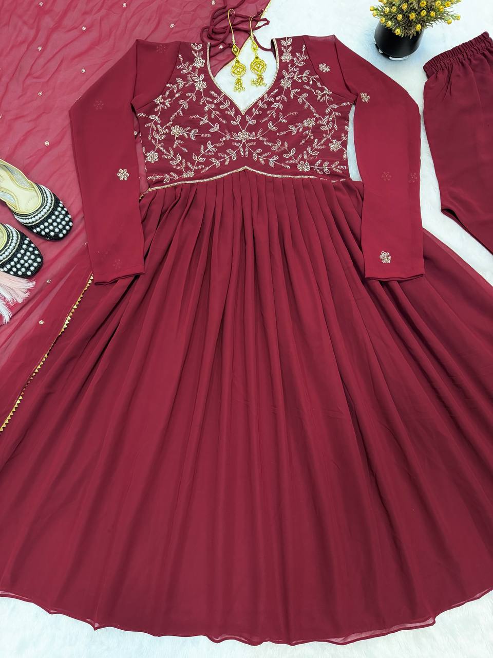 Editorial Maroon Zari Silhouette